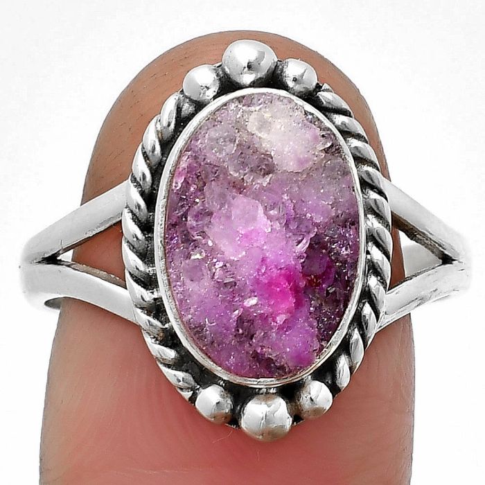 Pink Agate Druzy Ring size-9 SDR208818 R-1253, 9x13 mm
