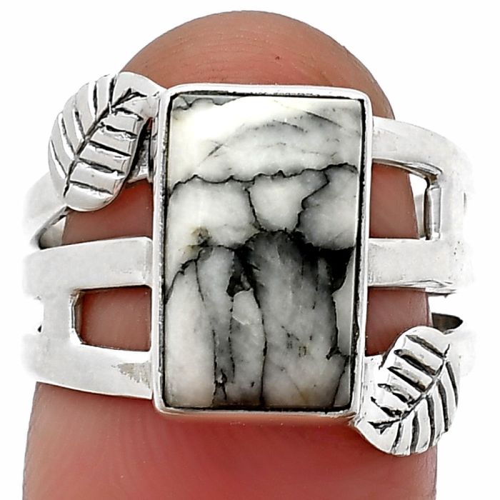 Pinolith Stone Ring size-7.5 SDR208843 R-1400, 8x13 mm
