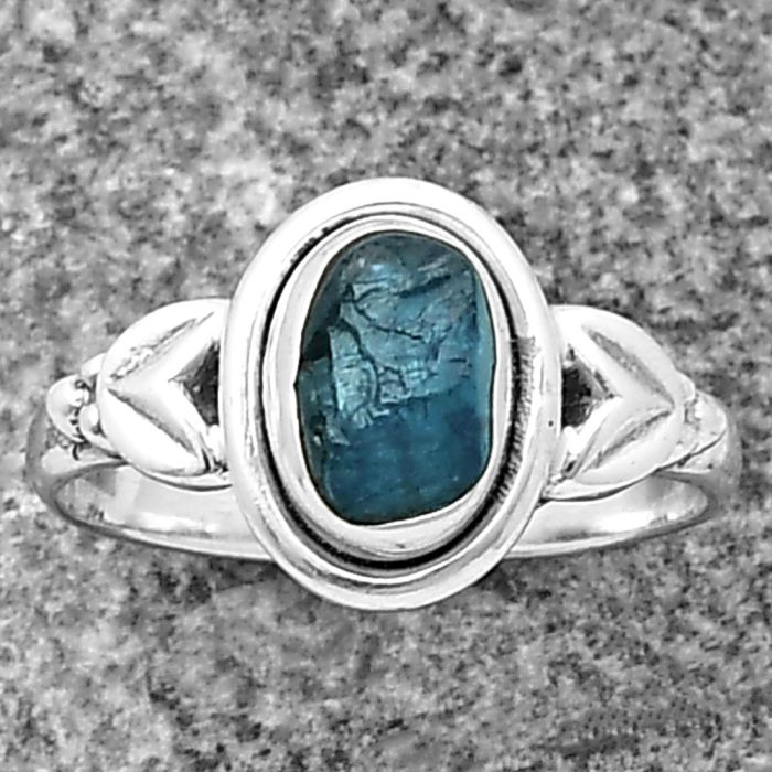Neon Blue Apatite Rough Ring size-7 SDR209136 R-1394, 5x8 mm