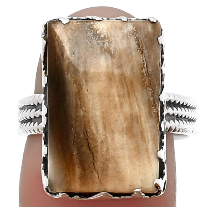 Petrified Wood Ring size-8 SDR209179 R-1075, 12x19 mm