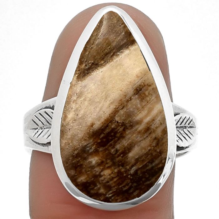 Petrified Wood Ring size-9 SDR209187 R-1004, 12x22 mm