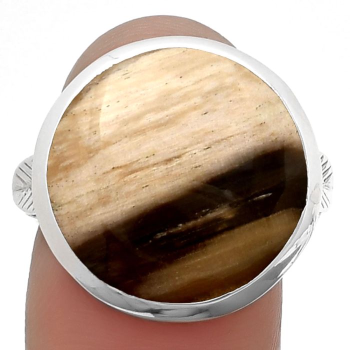 Petrified Wood Ring size-7.5 SDR209188 R-1004, 17x17 mm