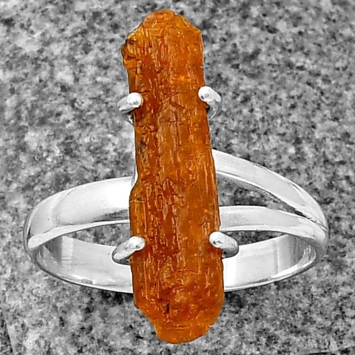 Orange Kyanite Rough Ring size-8.5 SDR209255 R-1052, 6x22 mm