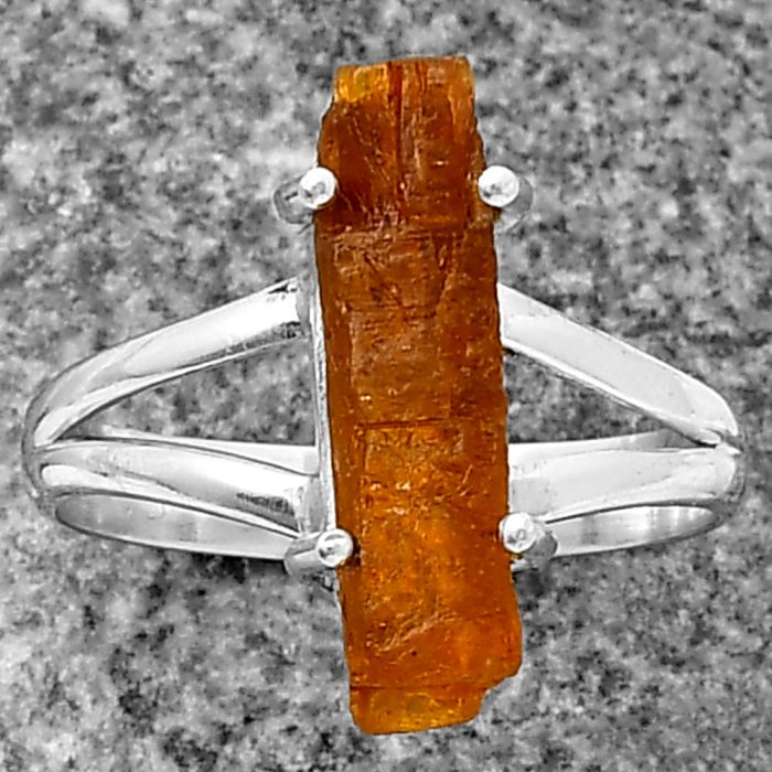 Orange Kyanite Rough Ring size-7 SDR209256 R-1052, 5x17 mm