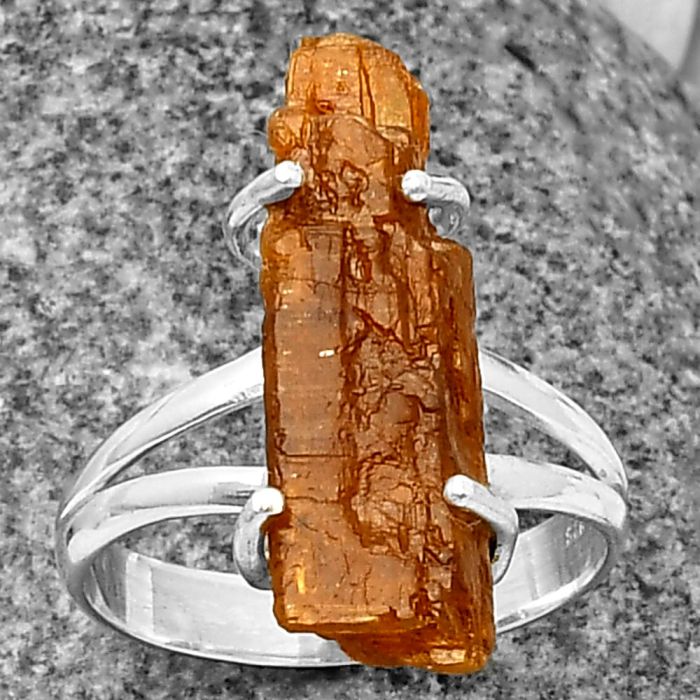 Orange Kyanite Rough Ring size-6.5 SDR209257 R-1052, 7x23 mm