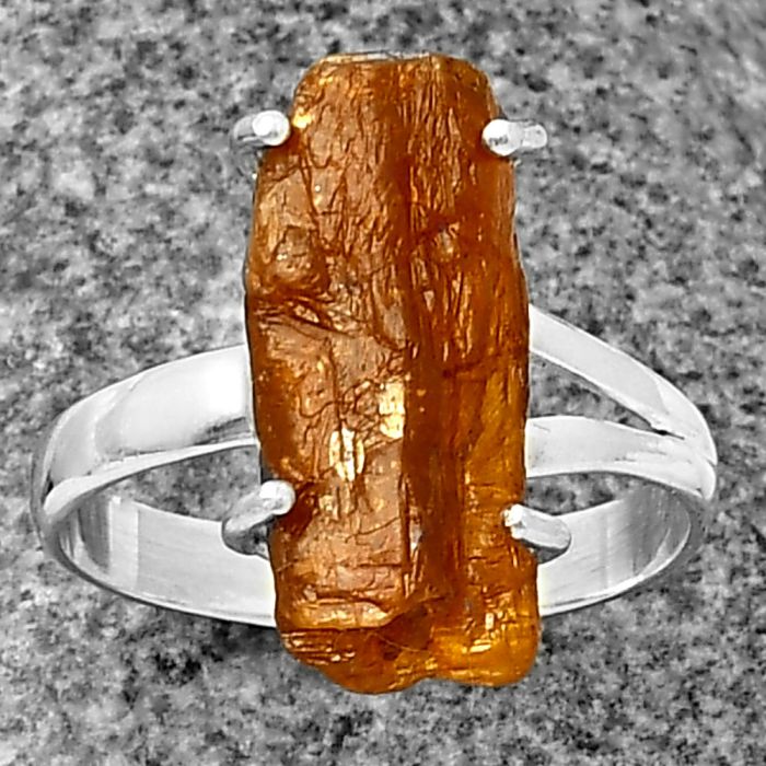 Orange Kyanite Rough Ring size-9 SDR209259 R-1052, 8x19 mm