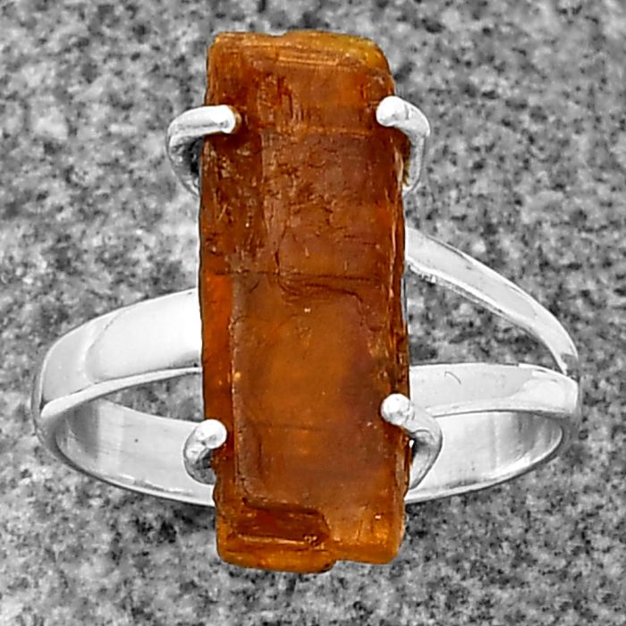 Orange Kyanite Rough Ring size-8 SDR209262 R-1052, 7x20 mm