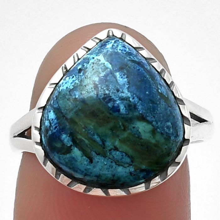 Azurite Chrysocolla Ring size-8 SDR209399 R-1074, 13x14 mm