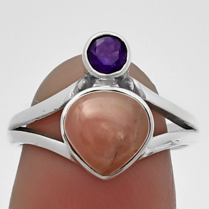 Guava Quartz and Amethyst Ring size-7 SDR209574 R-1242, 8x8 mm