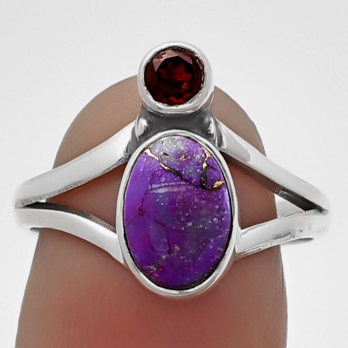 Copper Purple Turquoise and Garnet Ring size-8 SDR209577 R-1242, 7x10 mm