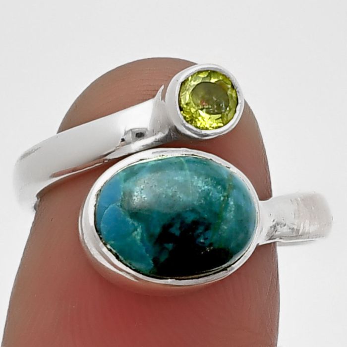 Adjustable - Azurite Chrysocolla and Peridot Ring size-7.5 SDR209723 R-1205, 8x10 mm