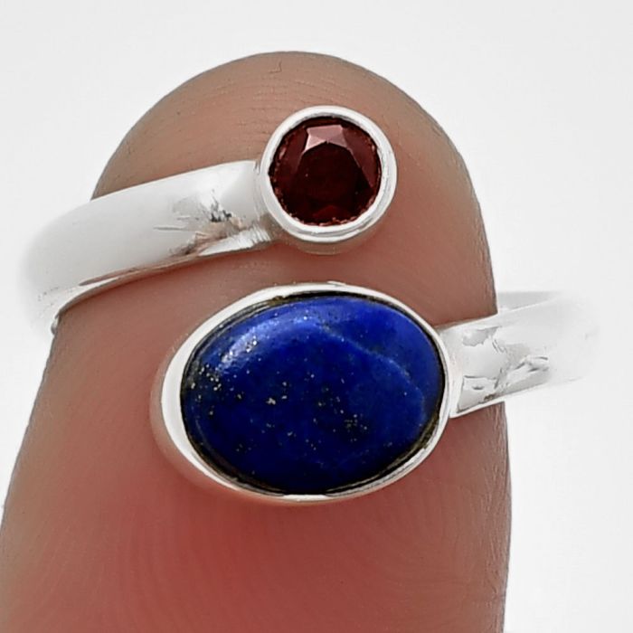 Adjustable - Lapis Lazuli and Garnet Ring Size-6.5 SDR209761 R-1205, 7x9 mm