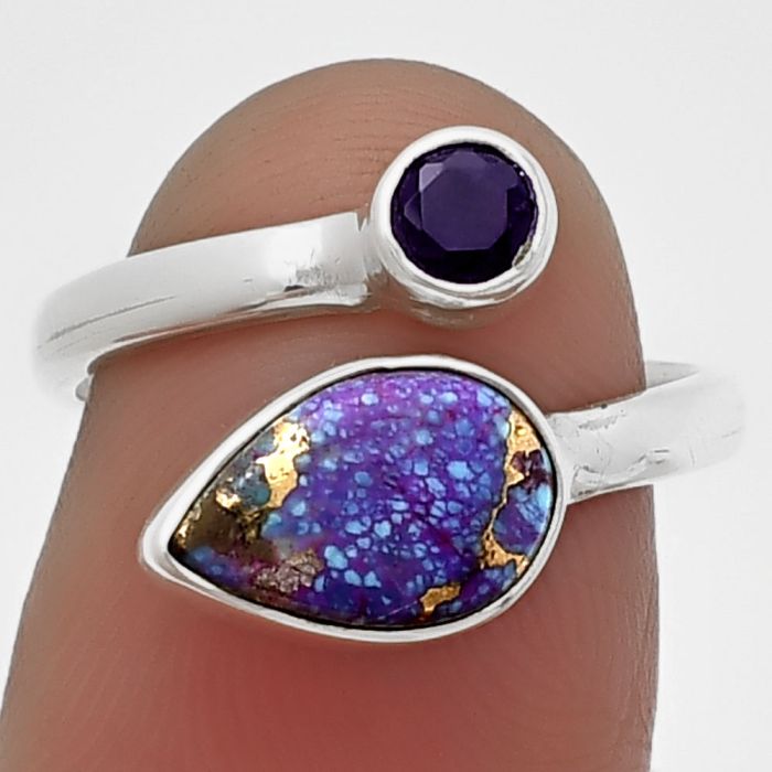 Adjustable - Kingman Purple Dahlia Turquoise and Amethyst Ring Size-6 SDR209762 R-1205, 7x10 mm