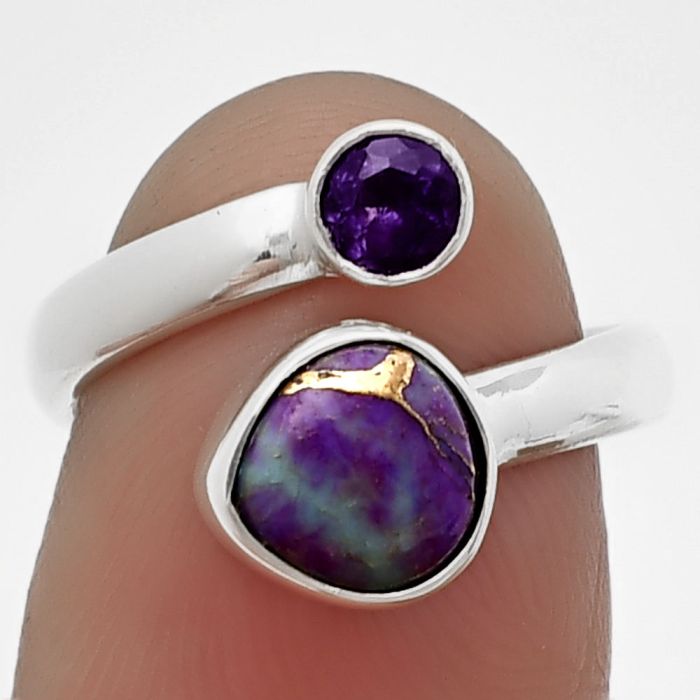 Adjustable - Copper Purple Turquoise and Amethyst Ring Size-6 SDR209764 R-1205, 7x7 mm