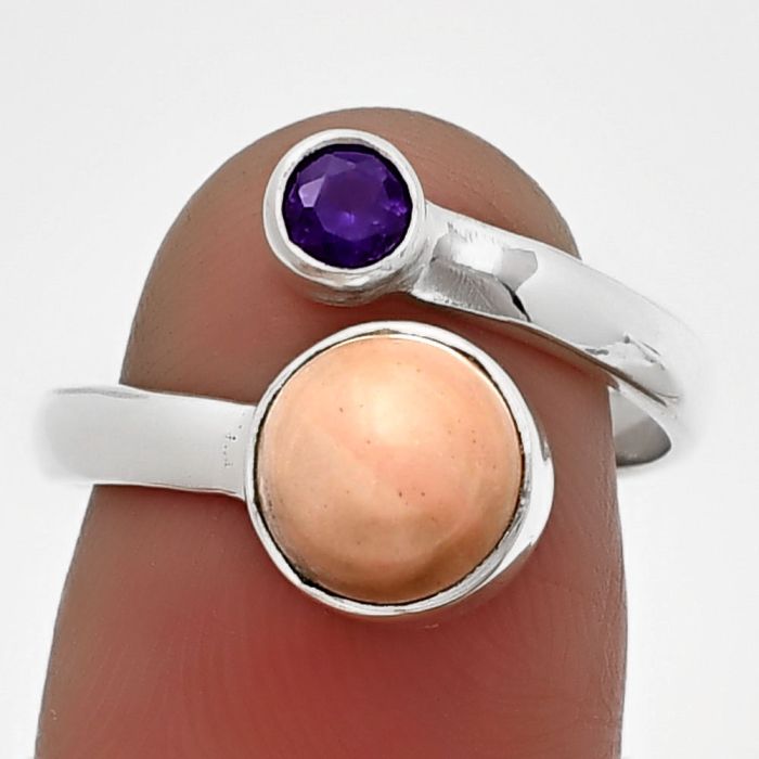 Adjustable - Pink Opal and Amethyst Ring Size-8 SDR209766 R-1205, 8x8 mm
