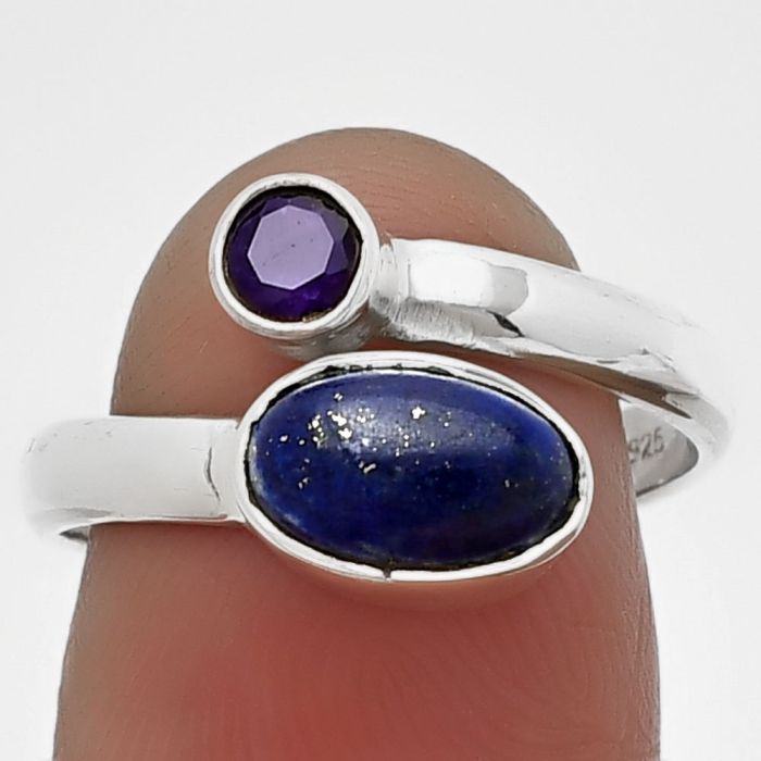 Adjustable - Lapis Lazuli and Amethyst Ring Size-8 SDR209771 R-1205, 6x9 mm