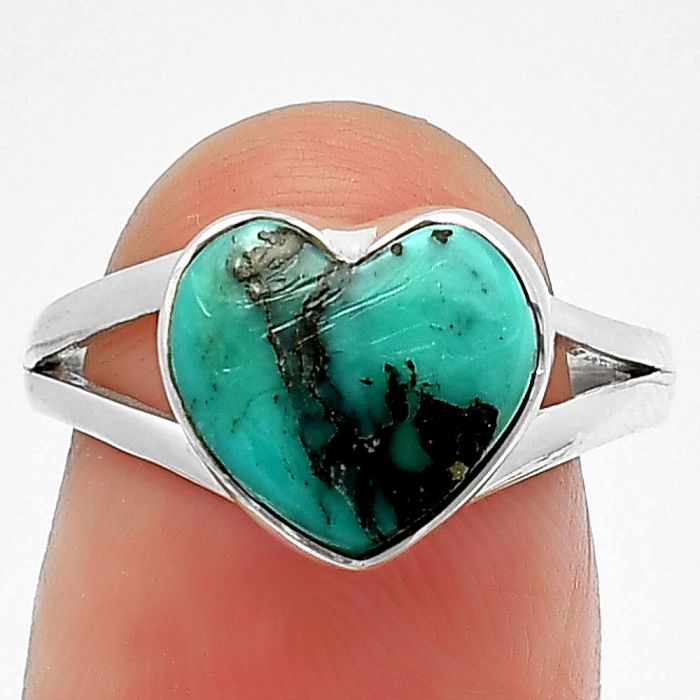 Heart Natural Turquoise Morenci Mine Ring Size-7 SDR209778 R-1073, 10x11 mm