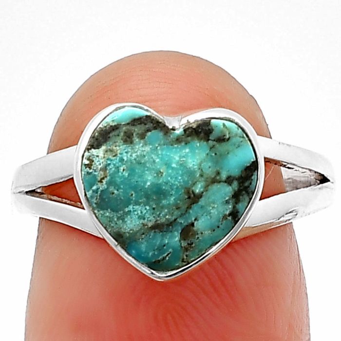 Heart Natural Turquoise Morenci Mine Ring Size-7 SDR209780 R-1073, 10x10 mm