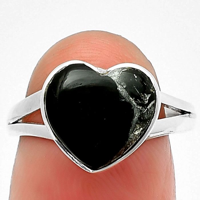 Heart Obsidian And Zinc Ring Size-7 SDR209804 R-1073, 10x11 mm
