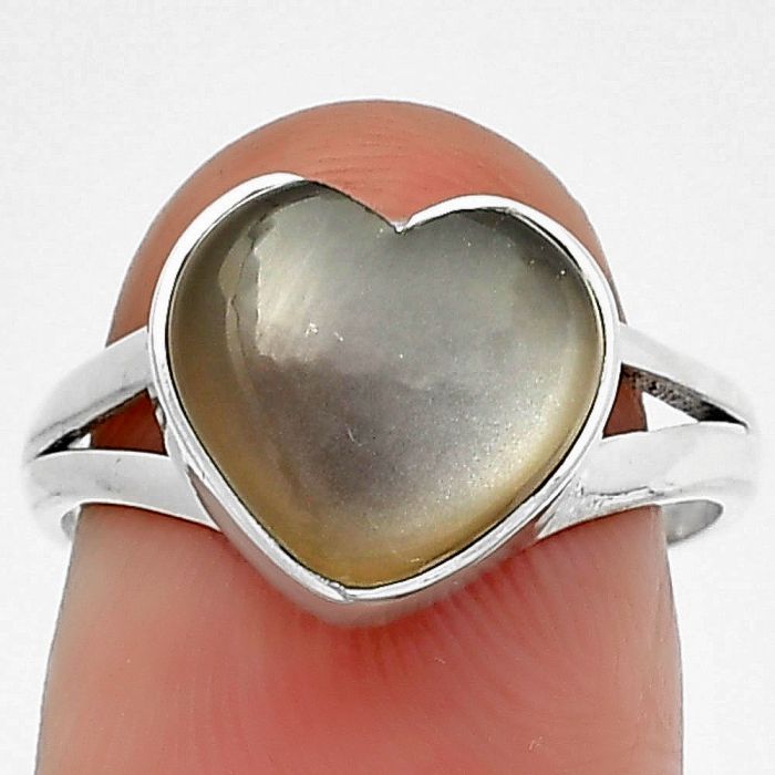 Heart Gray Moonstone Ring Size-7.5 SDR209814 R-1073, 11x11 mm