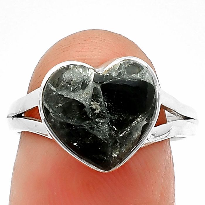 Heart Obsidian And Zinc Ring Size-7.5 SDR209818 R-1073, 11x11 mm