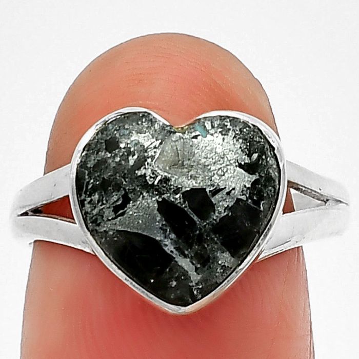 Valentine Gift Heart Obsidian And Zinc Ring Size-7.5 SDR209827 R-1073, 11x11 mm