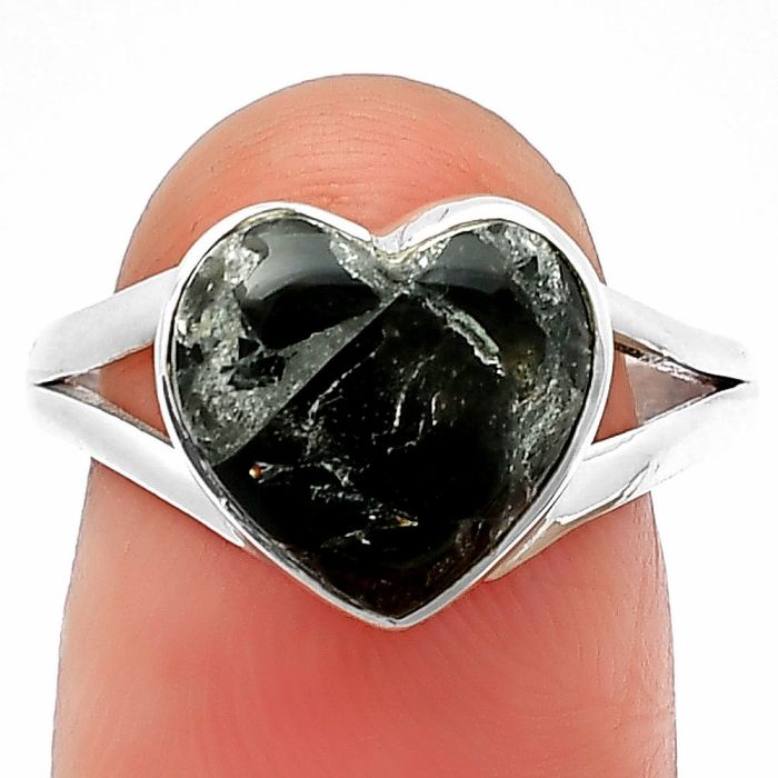 Heart Obsidian And Zinc Ring Size-8 SDR209840 R-1073, 11x11 mm