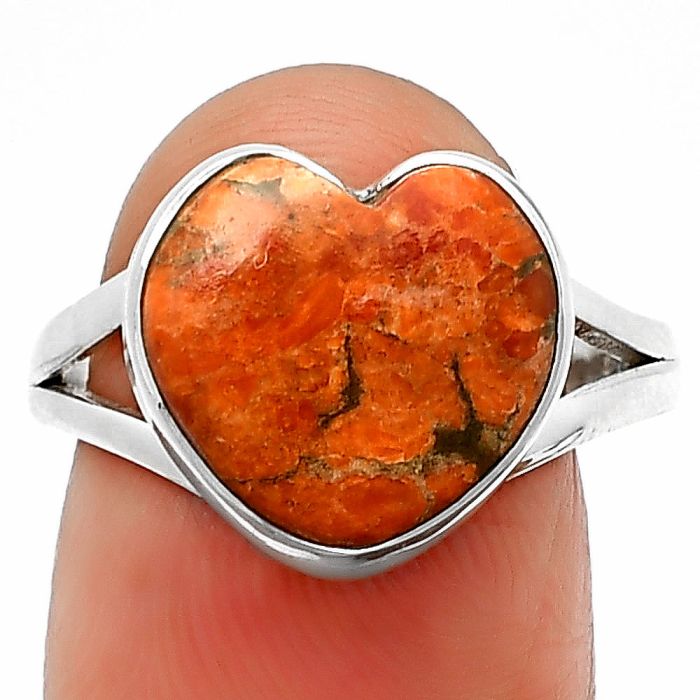 Heart Red Sponge Coral Ring Size-8 SDR209845 R-1073, 13x13 mm