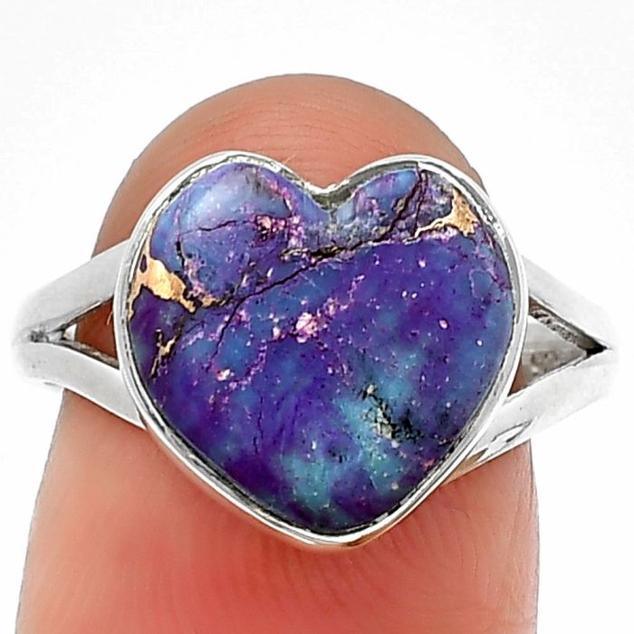 Heart Copper Purple Turquoise Ring Size-8 SDR209849 R-1073, 12x12 mm