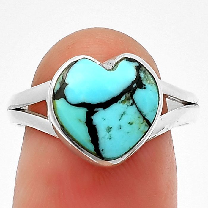 Heart Lucky Charm Tibetan Turquoise Ring Size-8 SDR209855 R-1073, 11x11 mm