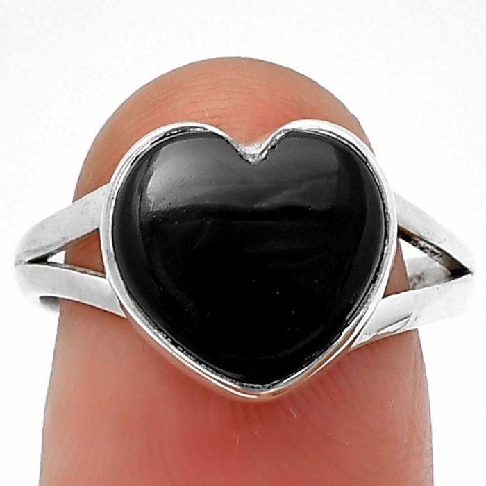 Heart Black Onyx Ring Size-8 SDR209863 R-1073, 12x12 mm