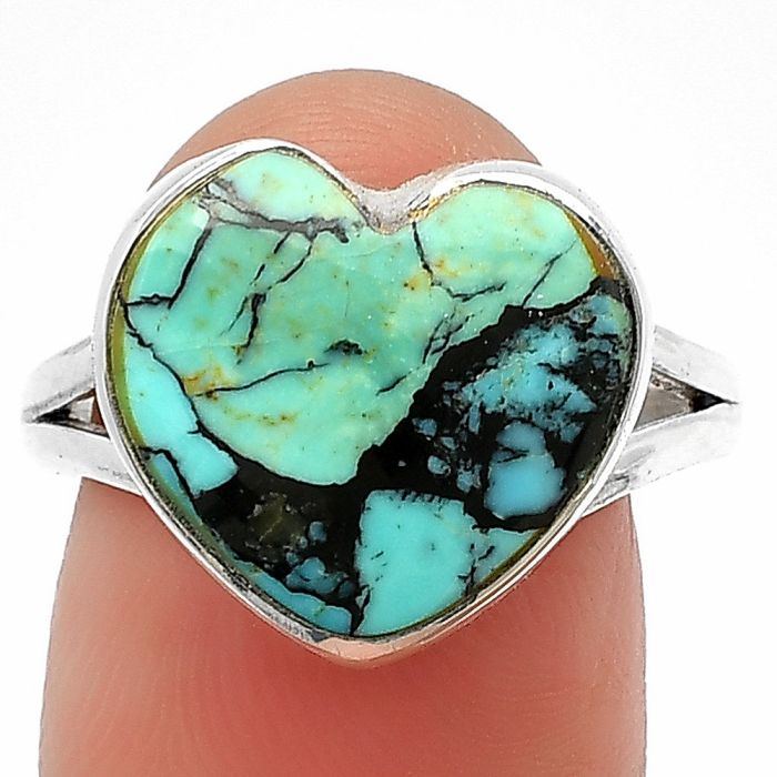 Heart Lucky Charm Tibetan Turquoise Ring Size-8.5 SDR209870 R-1073, 14x15 mm