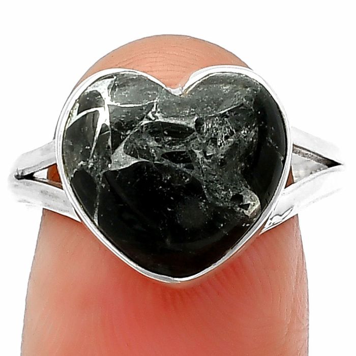 Valentine Gift Heart Obsidian And Zinc Ring Size-8.5 SDR209881 R-1073, 13x13 mm