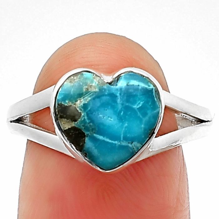 Heart Natural Turquoise Morenci Mine Ring Size-8.5 SDR209889 R-1073, 10x10 mm