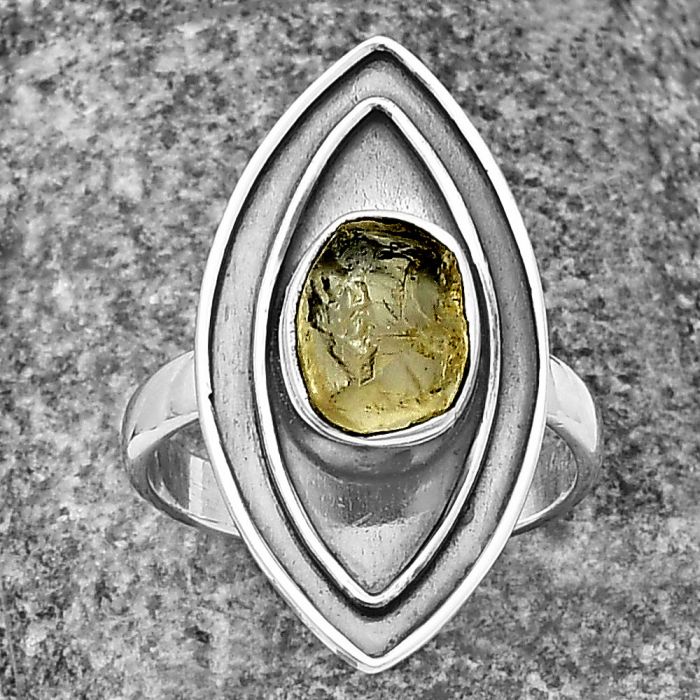 Yellow Scapolite Rough Ring Size-6.5 SDR209907 R-1391, 7x9 mm