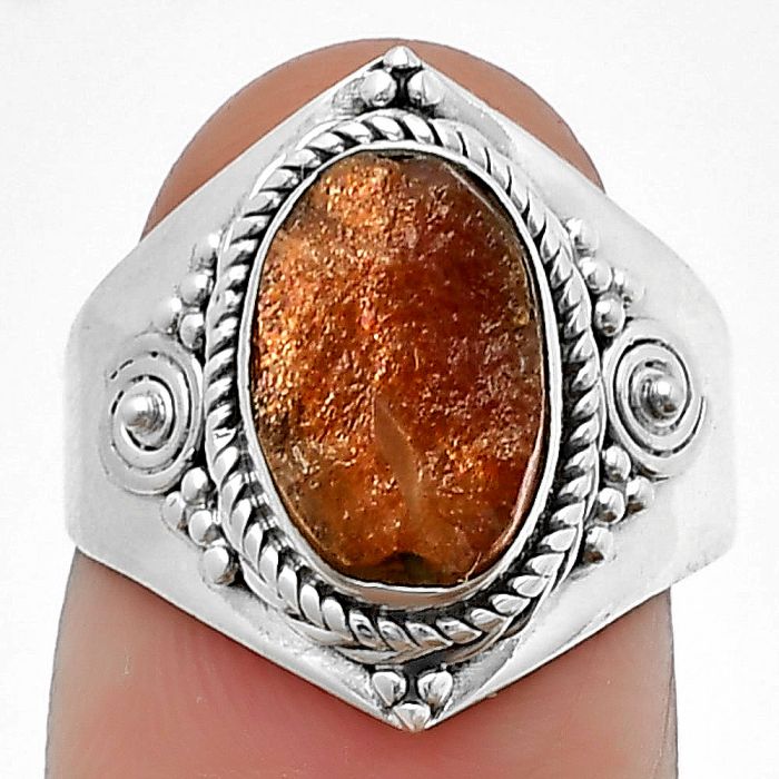 Sunstone Rough Ring Size-7 SDR209979 R-1398, 8x12 mm