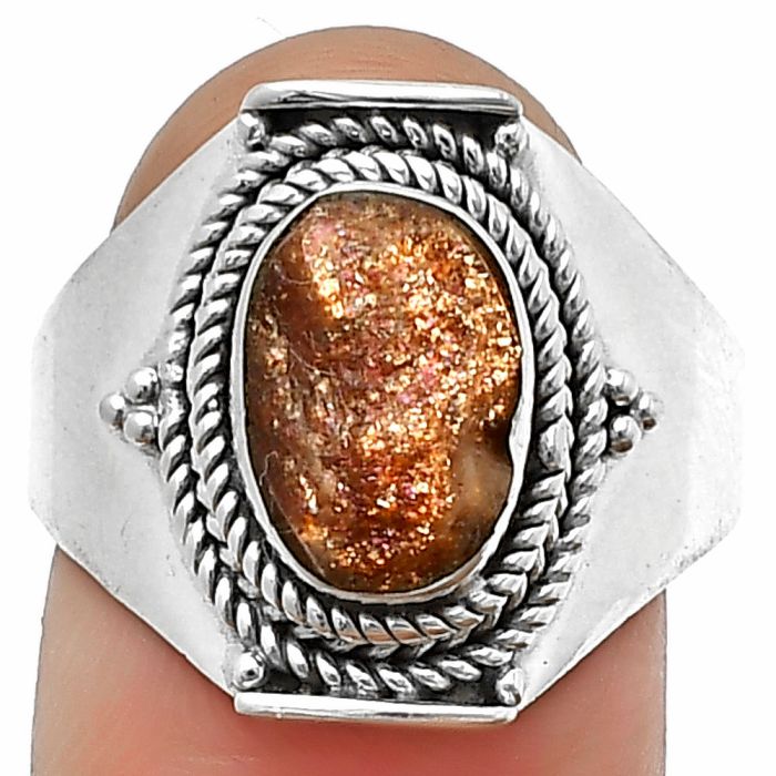 Sunstone Rough Ring Size-9 SDR210009 R-1397, 7x11 mm