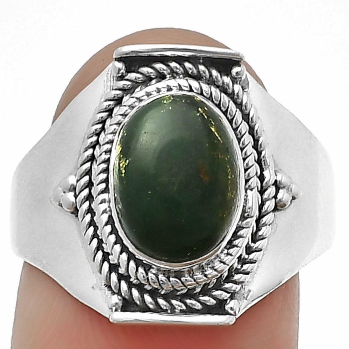 Green Fuchsite Ring Size-9 SDR210013 R-1397, 7x10 mm