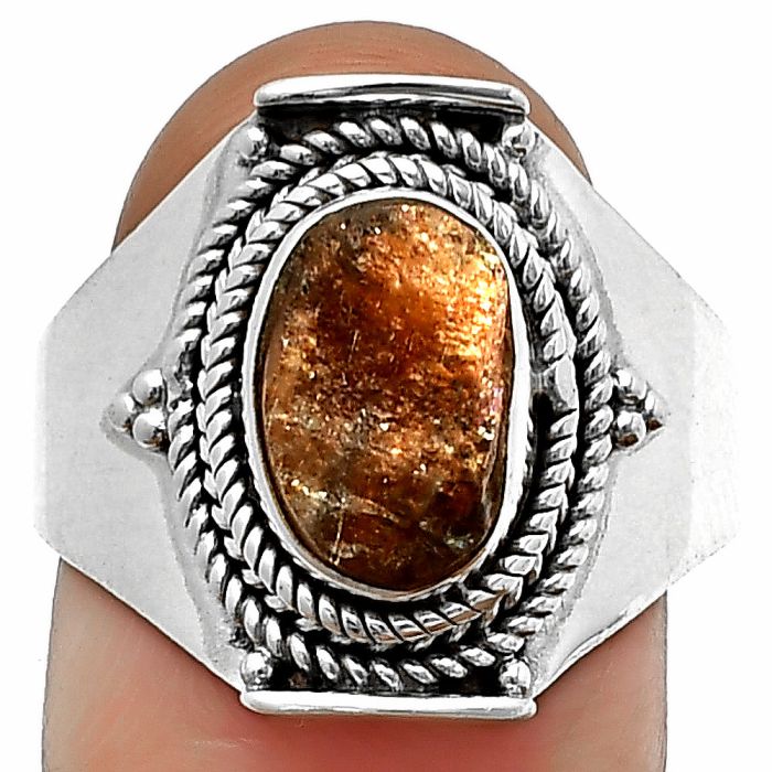 Sunstone Rough Ring Size-9 SDR210028 R-1397, 7x10 mm