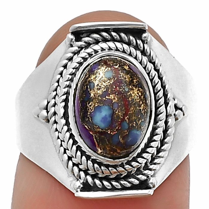 Copper Purple Turquoise Ring Size-7 SDR210030 R-1397, 7x10 mm