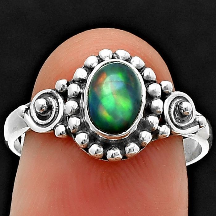 Black Ethiopian Opal Ring Size-8 SDR210099 R-1071, 5x7 mm