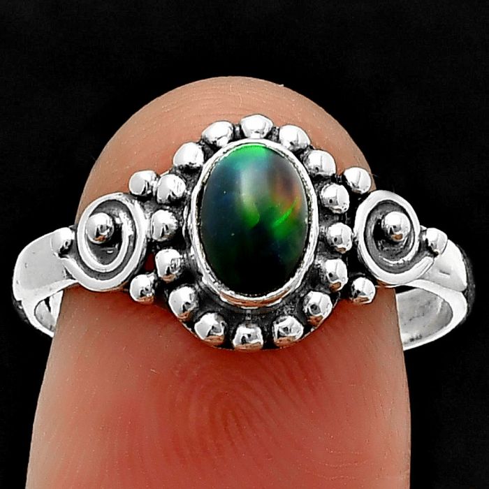 Black Ethiopian Opal Ring Size-9 SDR210102 R-1071, 5x7 mm