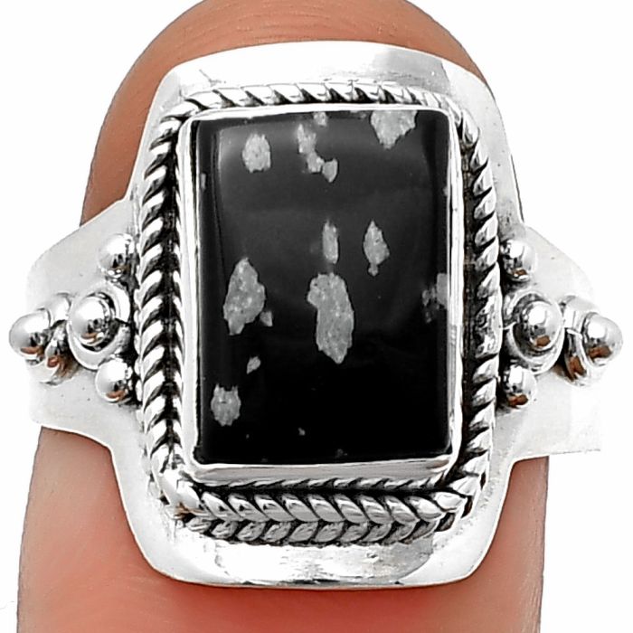 Snow Flake Obsidian Ring Size-8 SDR210239 R-1420, 8x11 mm
