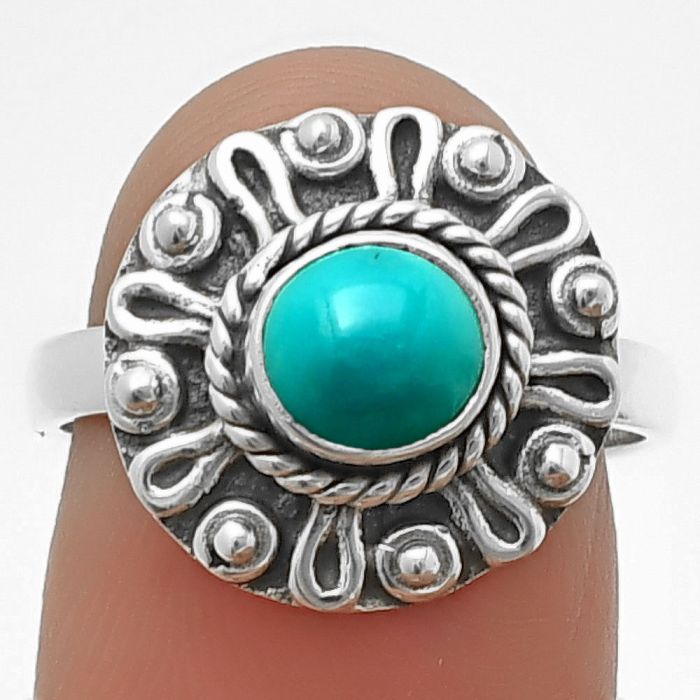 Filigree - Egyptian Turquoise Ring Size-7 SDR210320 R-1320, 6x6 mm