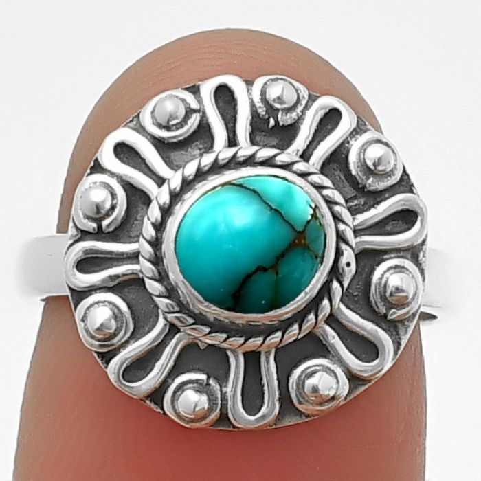 Filigree - Egyptian Turquoise Ring Size-6.5 SDR210321 R-1320, 6x6 mm