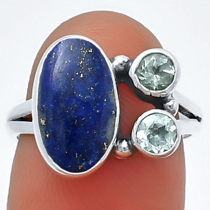 Lapis Lazuli and Sky Blue Topaz Ring Size-7 SDR210358 R-1228, 7x13 mm