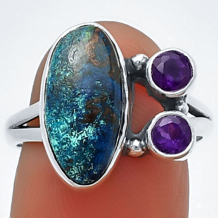 Shattuckite and Amethyst Ring Size-8 SDR210371 R-1228, 8x15 mm