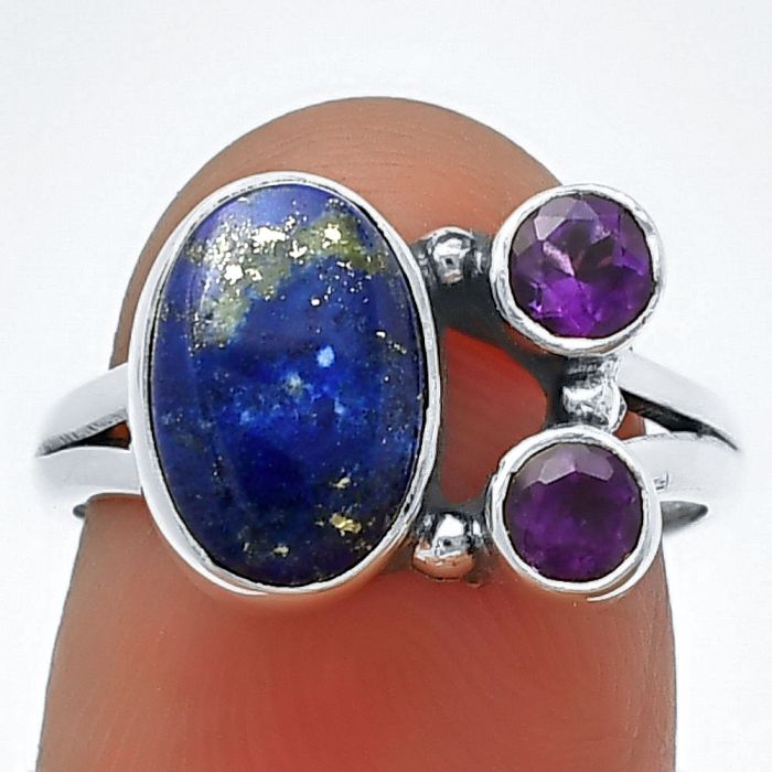 Lapis Lazuli and Amethyst Ring Size-7 SDR210378 R-1228, 7x11 mm