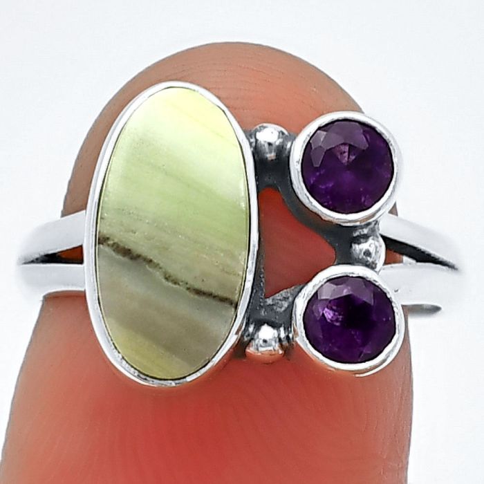 Serpentine and Amethyst Ring Size-7 SDR210394 R-1228, 6x12 mm