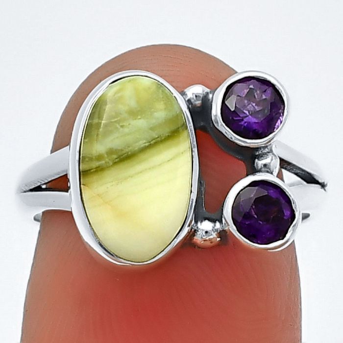 Serpentine and Amethyst Ring Size-7 SDR210404 R-1228, 7x11 mm